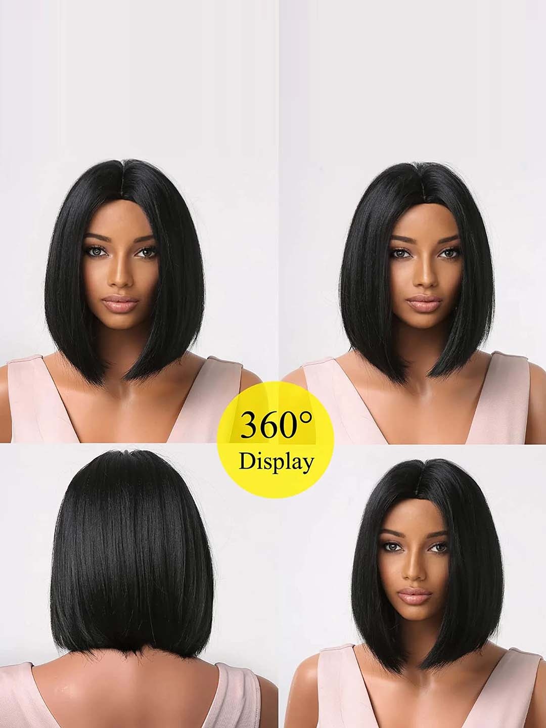 

CHRONEX Synthetic Straight Hair Short Bob Head Wig - Brown