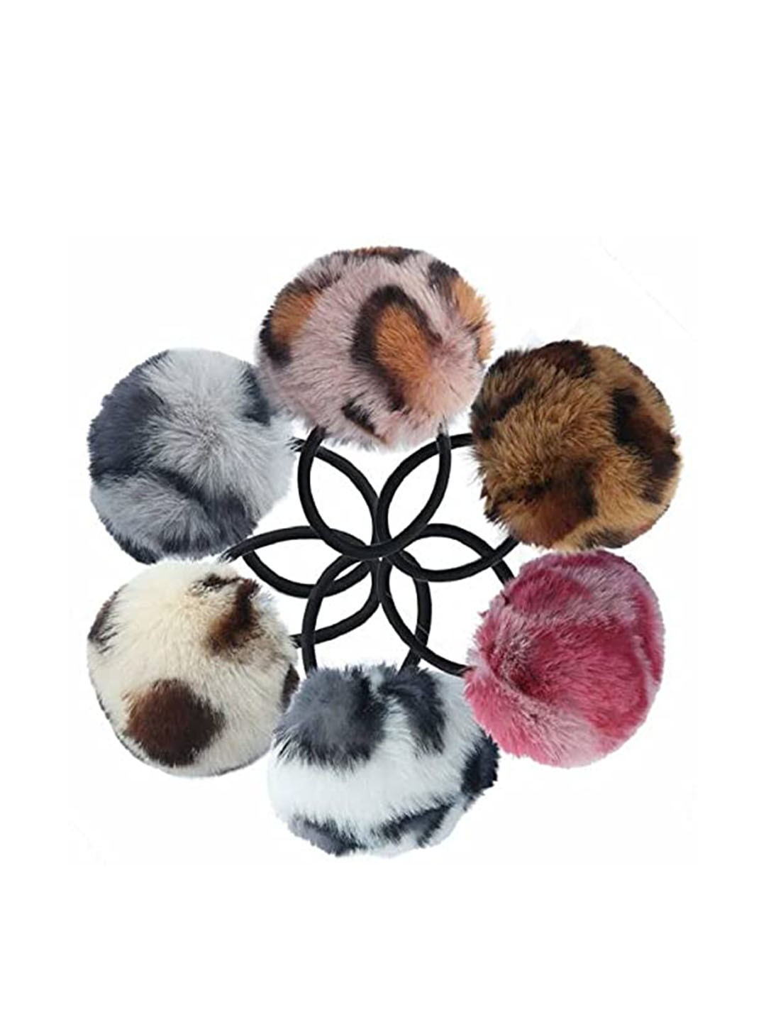

CHRONEX Women Set of 6 Fur Ponytail Holders, Pink