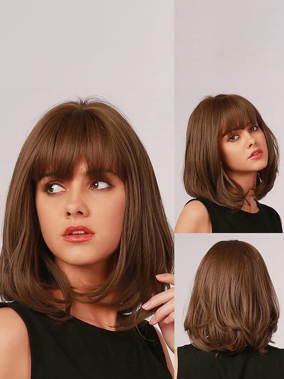 

CHRONEX Synthetic Bob Hair Wig with Bangs - Brown