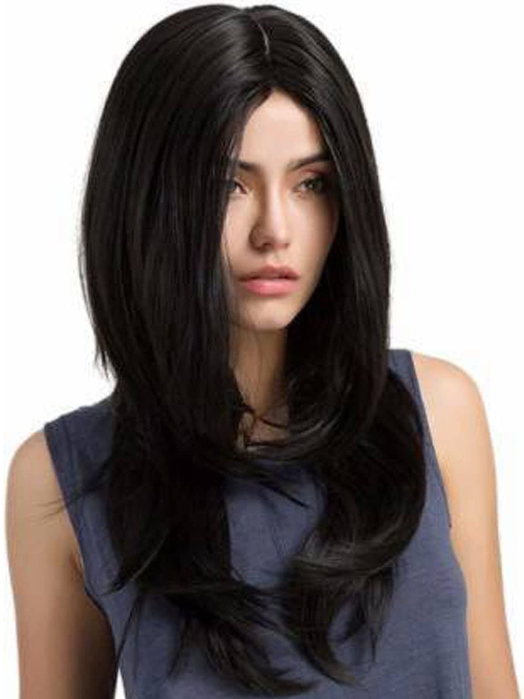 

CHRONEX Long Synthetic Nylon Bob Full Head Hair Wig with Bangs - Black