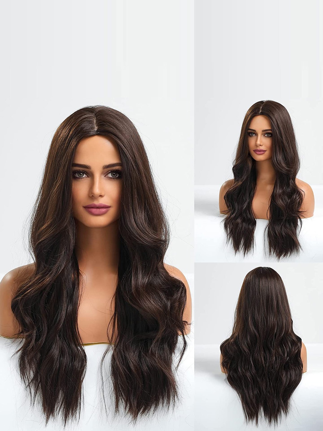 

CHRONEX Long Natural Wave Middle Parting Hair Wig - Dark Brown