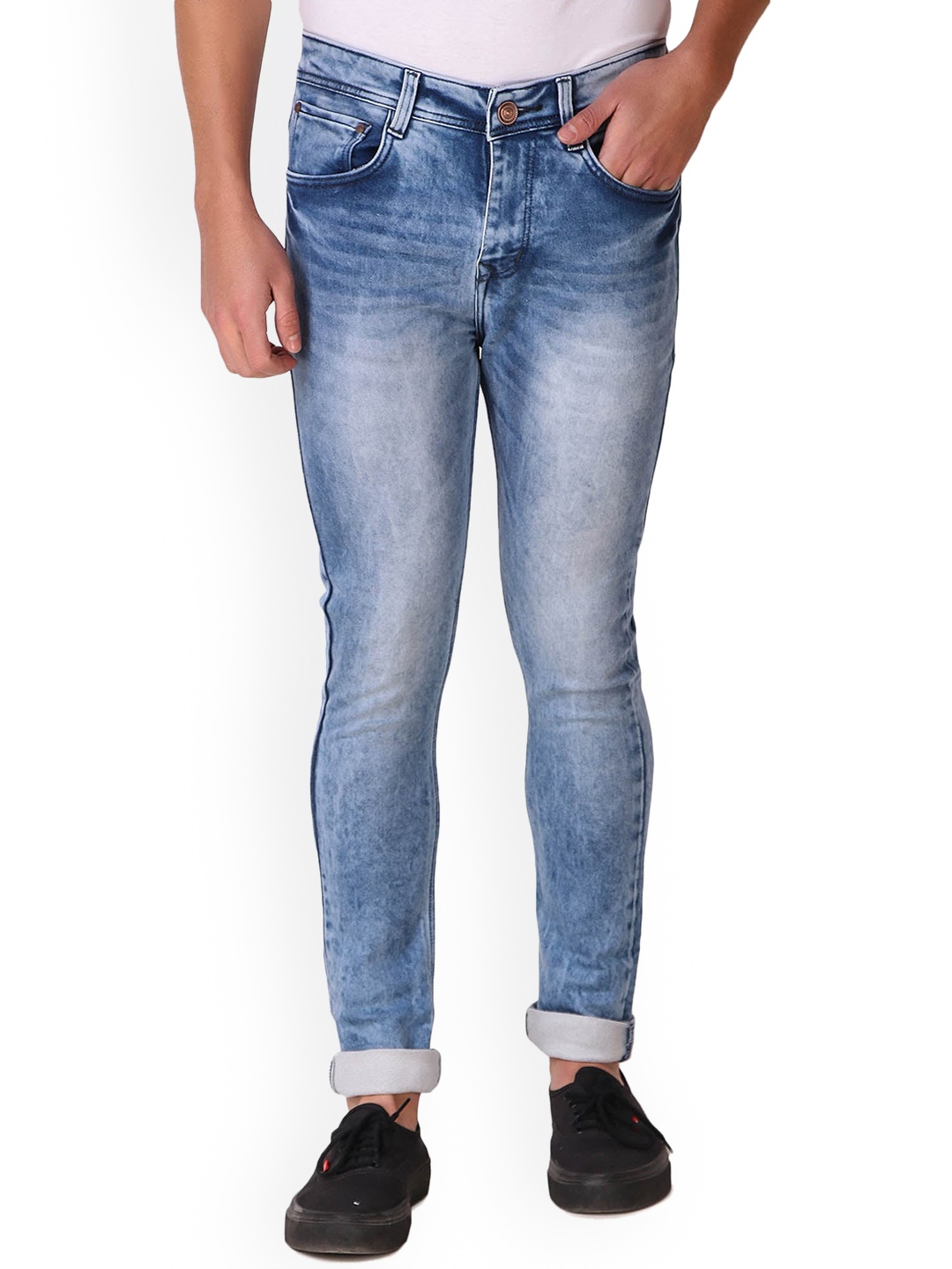 

RIENER Men Lean Slim Fit Heavy Fade Stretchable Cotton Jeans, Blue