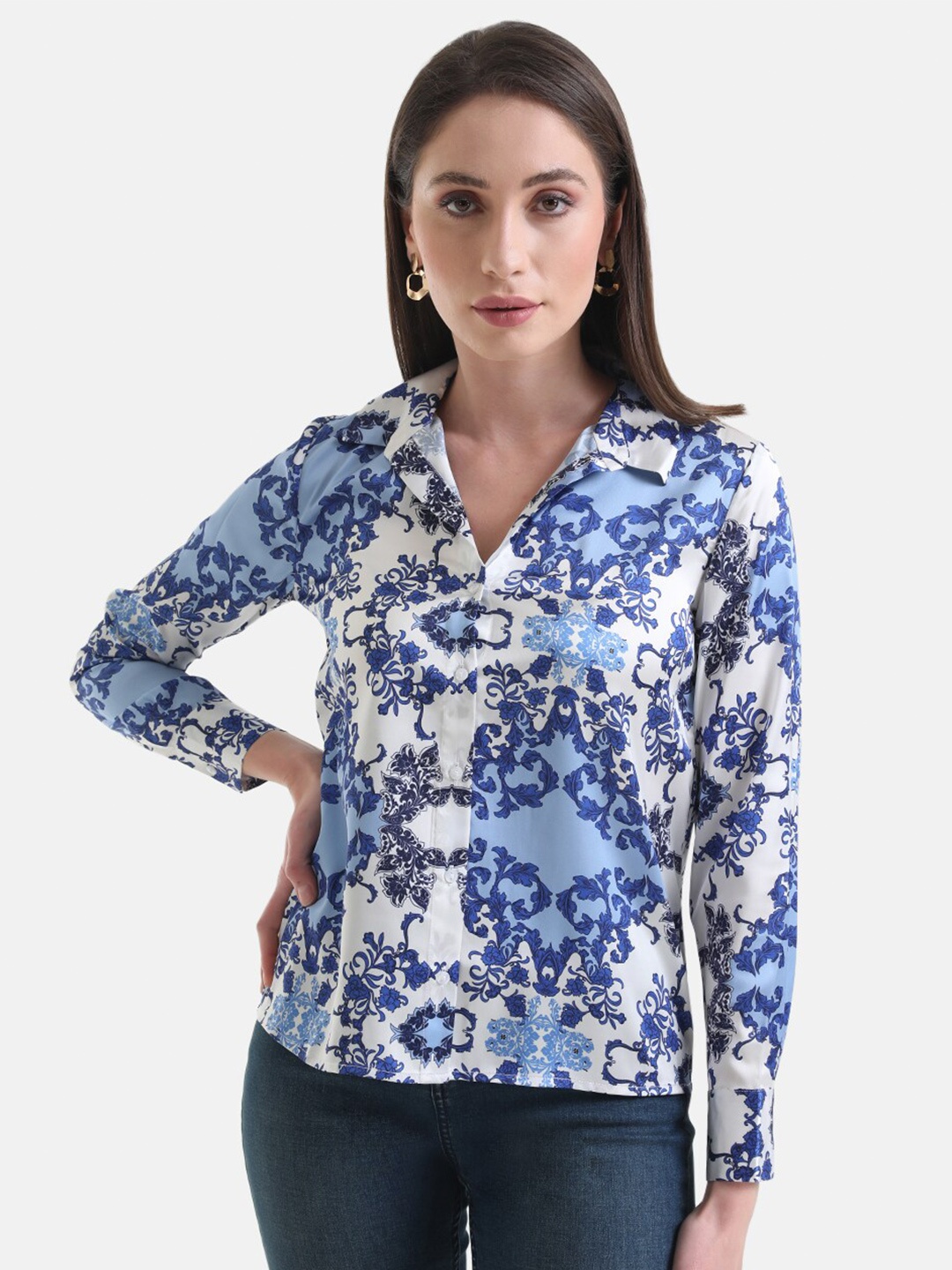 

Kazo Women Ethnic Motifs Printed Casual Shirt, Blue