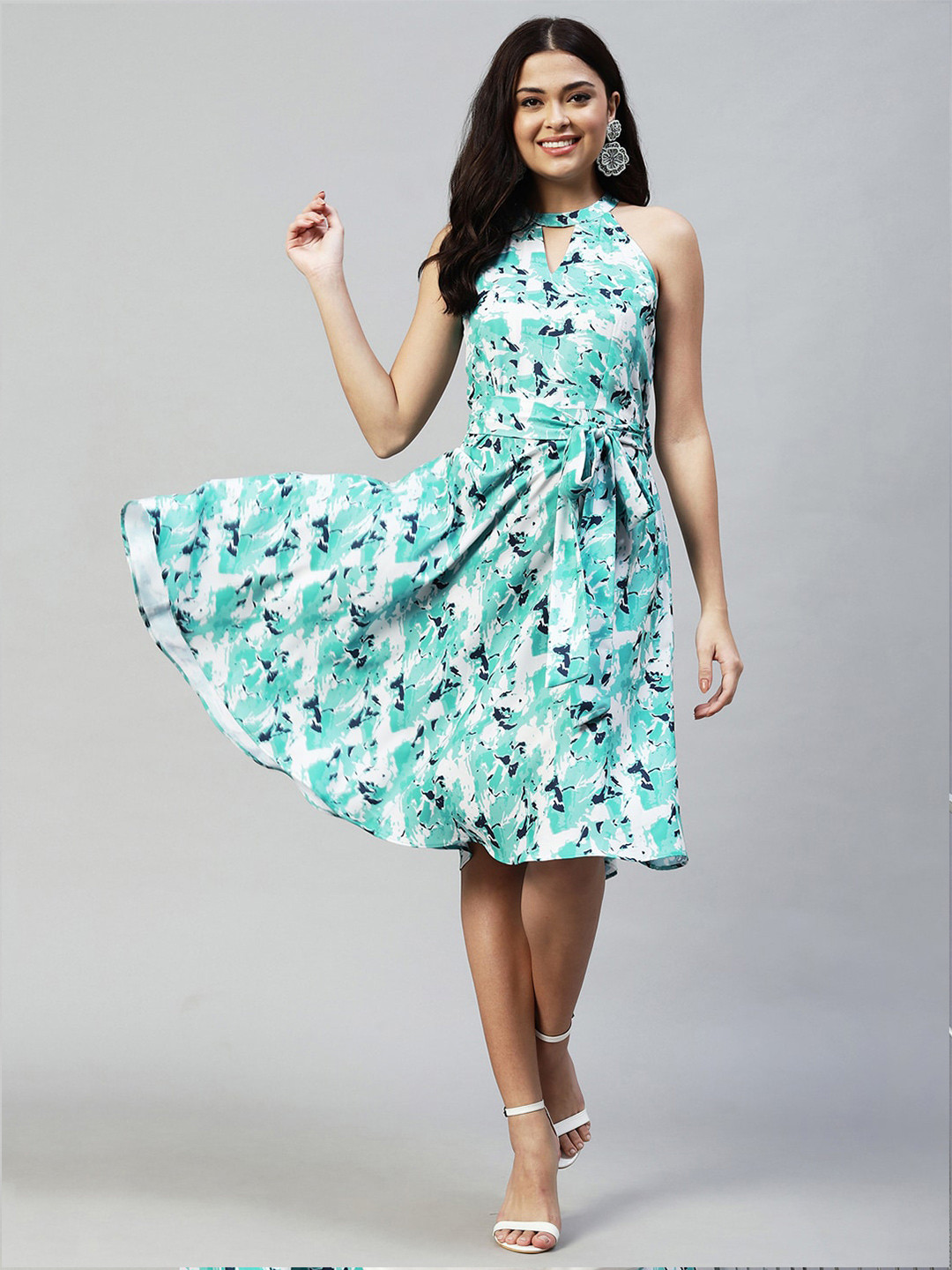 

Selvia Printed Halter Neck Dress, Blue