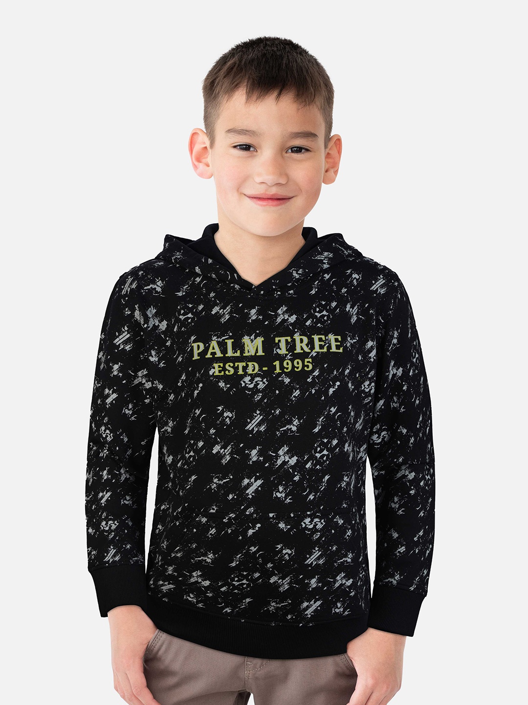 

Palm Tree Boys Printed Hooded Cotton Sweatshirt, Black