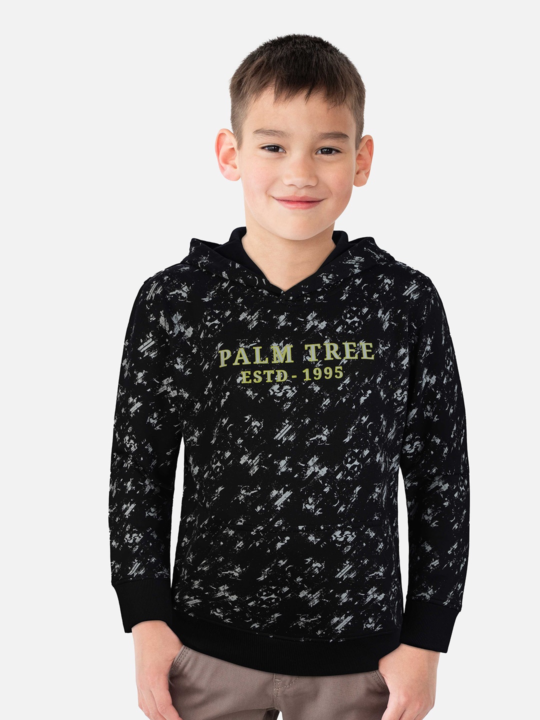 

Palm Tree Boys Printed Hooded Cotton Sweatshirt, Black