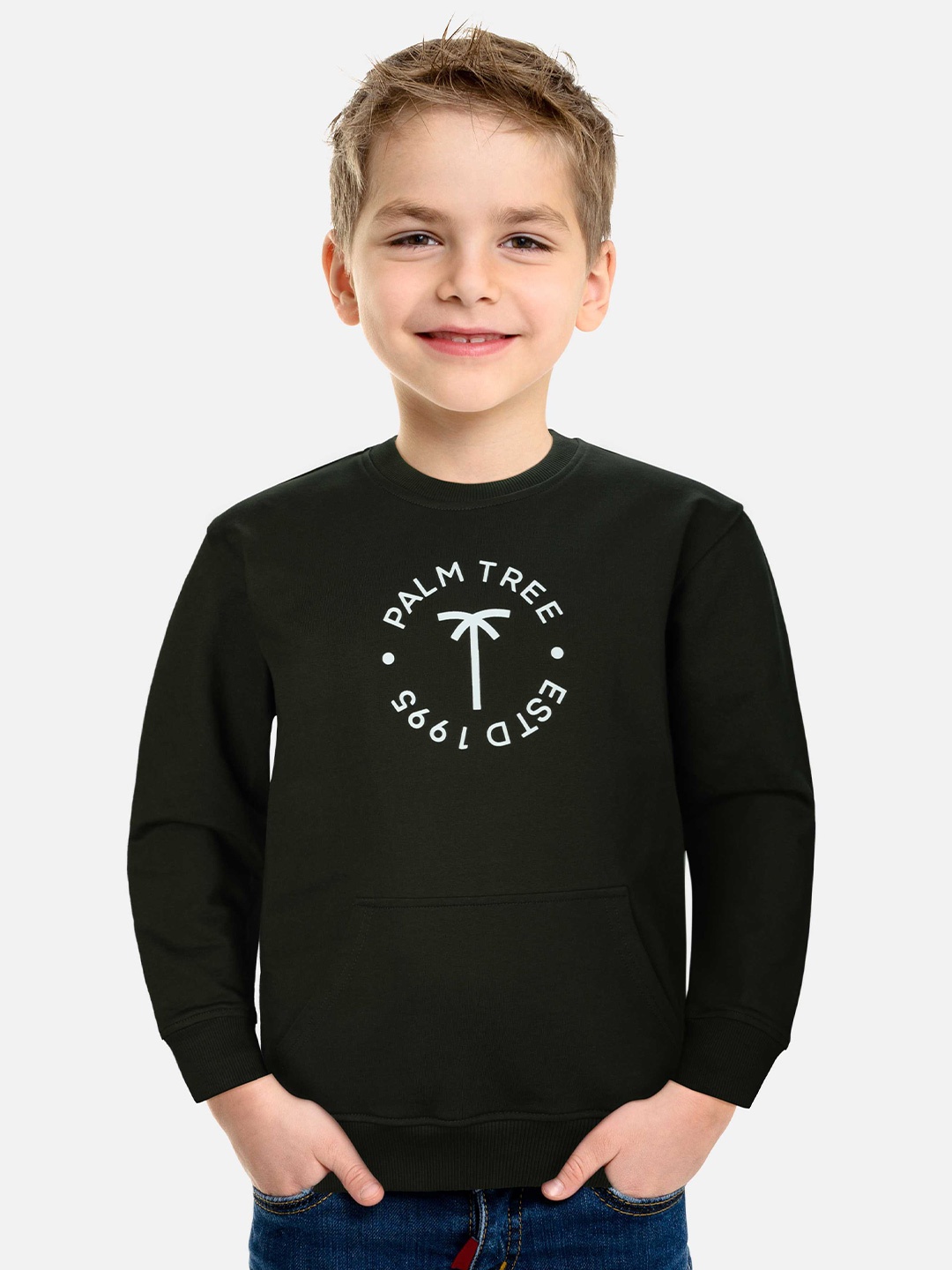 

Palm Tree Boys Round Neck Cotton Sweatshirt, Olive