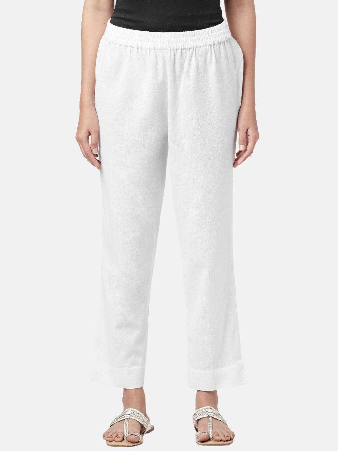 

RANGMANCH BY PANTALOONS Women Mid-Rise Casual Cotton Regular Trousers, White