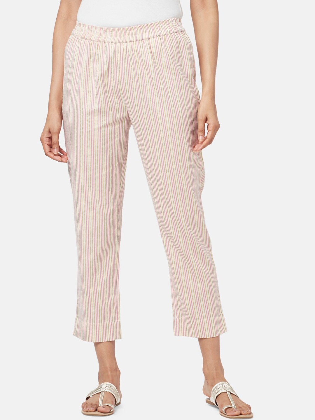 

RANGMANCH BY PANTALOONS Women Striped Cropped Trouser, Pink