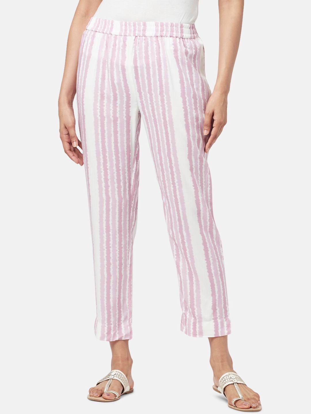 

RANGMANCH BY PANTALOONS Women Striped Trousers, Purple