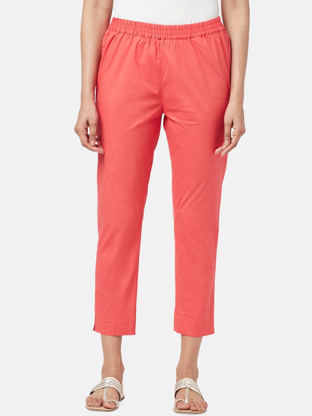 

RANGMANCH BY PANTALOONS Women Mid-Rise Cotton Trousers, Coral