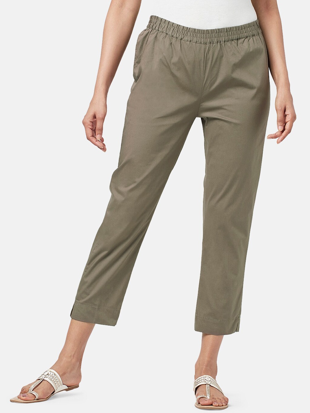 

RANGMANCH BY PANTALOONS Women Mid-Rise Cotton Trousers, Grey