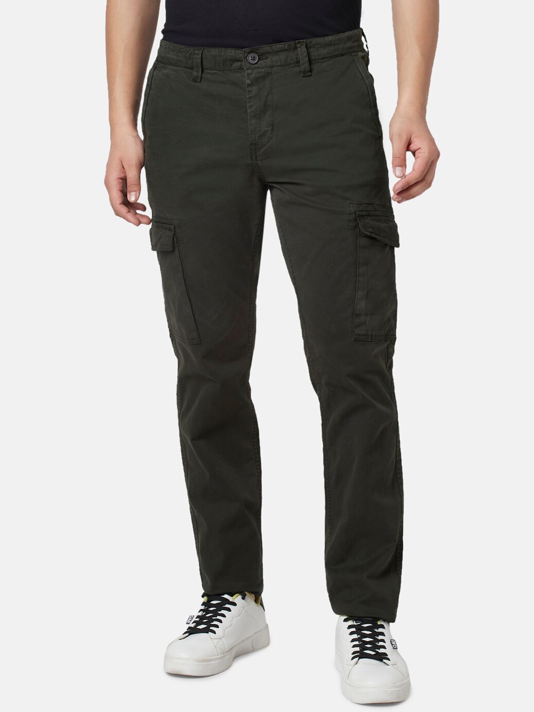 

Urban Ranger by pantaloons Men Cotton Slim Fit Cargos Trousers, Olive