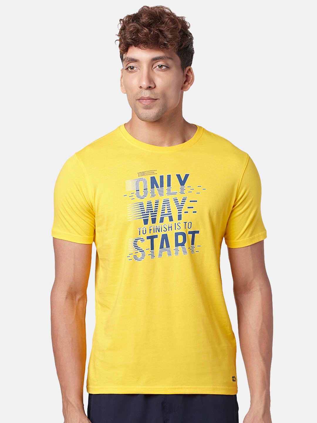 

Ajile by Pantaloons Men Typography Printed Slim Fit Cotton T-shirt, Yellow