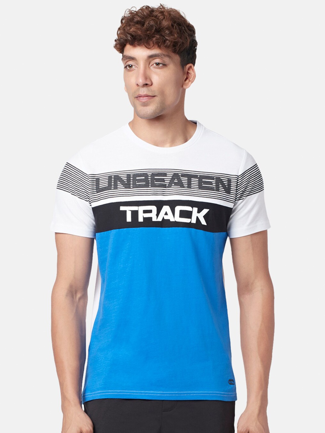 

Ajile by Pantaloons Men Colourblocked Slim Fit Cotton T-shirt, Blue