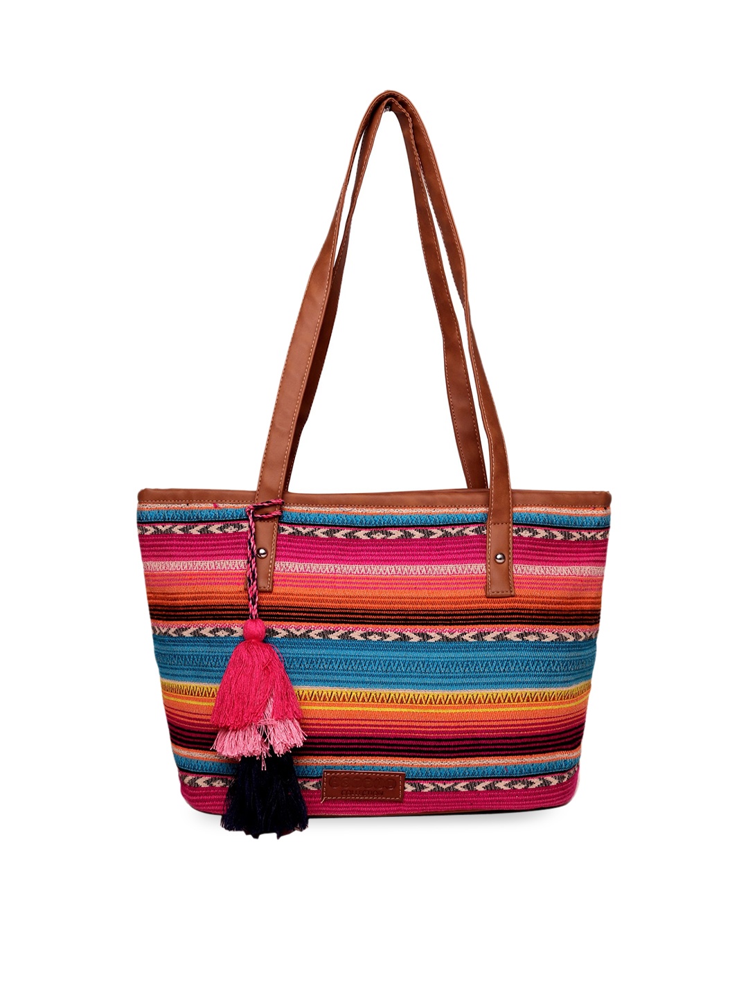 

ASTRID Multicoloured Shopper Shoulder Bag with Tasselled, Blue