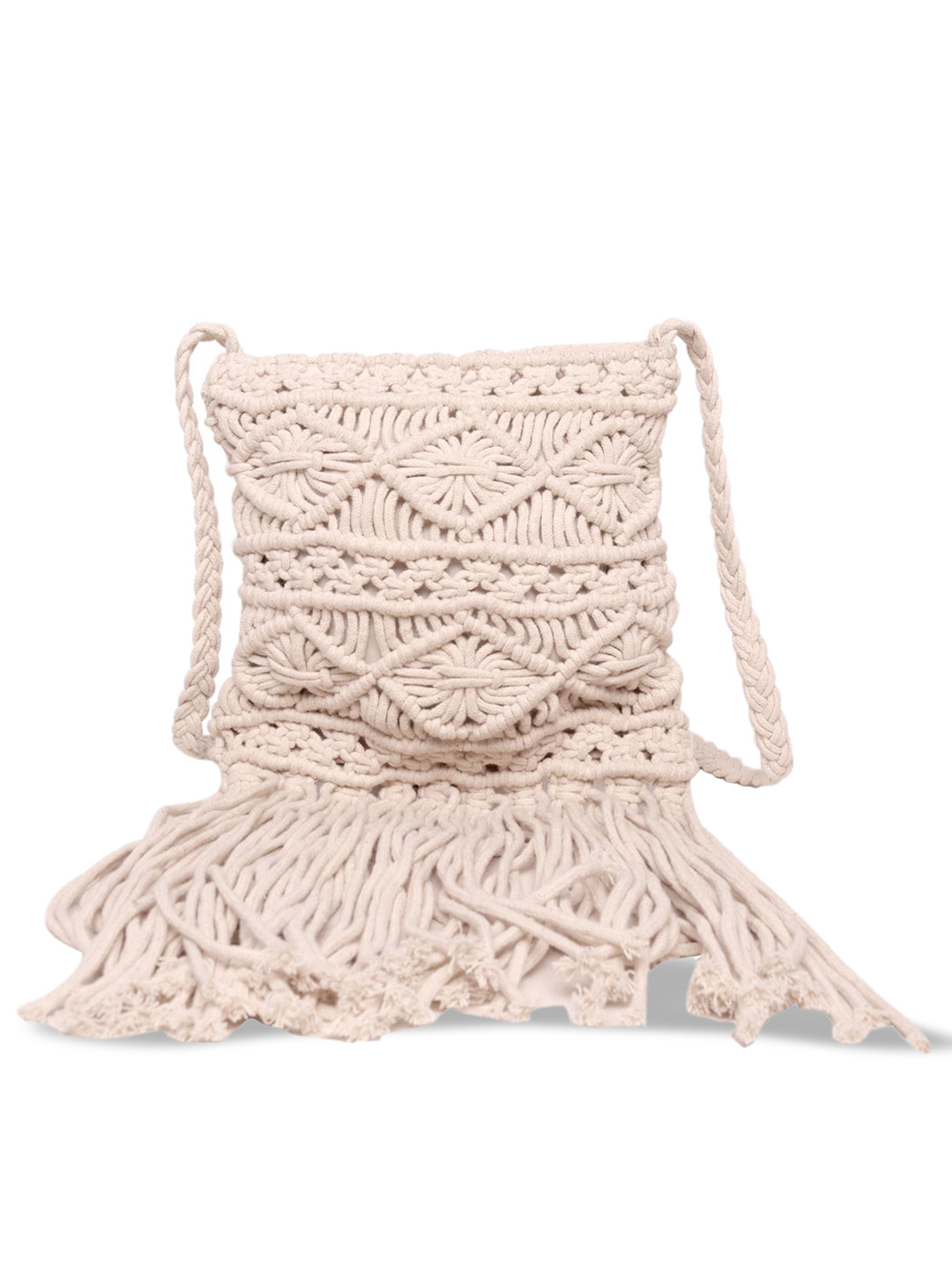 

ASTRID Women Geometric Structured Sling Bag with Fringed, White