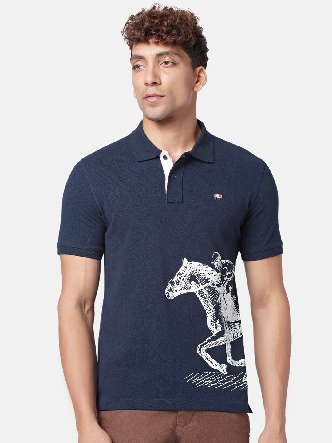 

BYFORD by Pantaloons Men Printed Polo Collar Cotton T-shirt, Navy blue