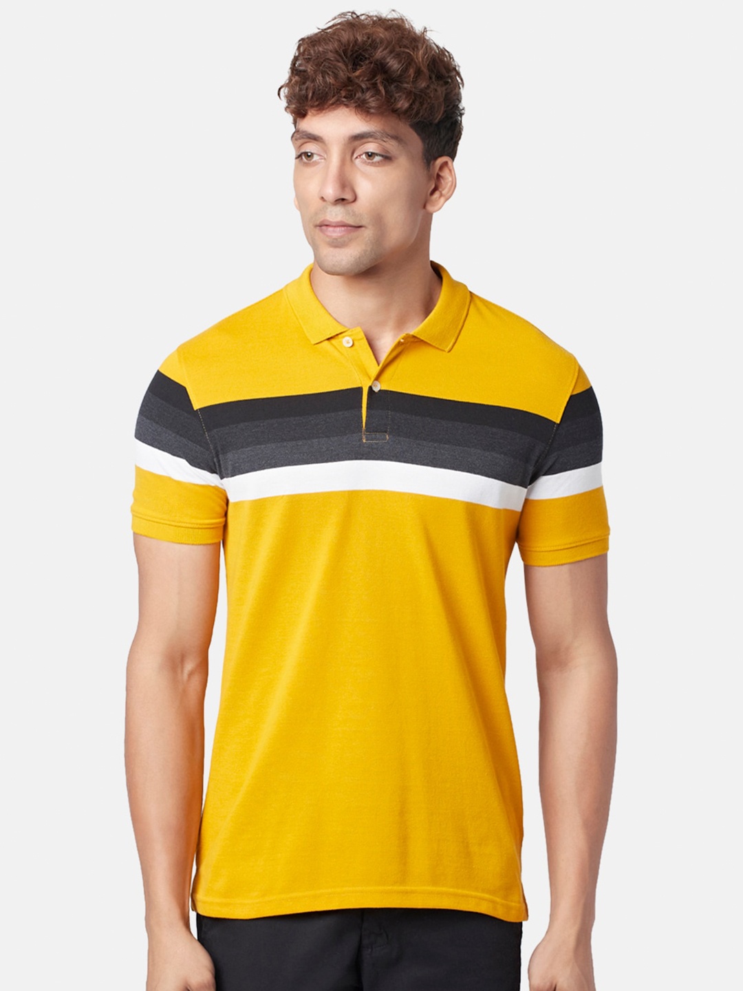 

BYFORD by Pantaloons Men Colourblocked Short Sleeve Polo T-shirt, Mustard