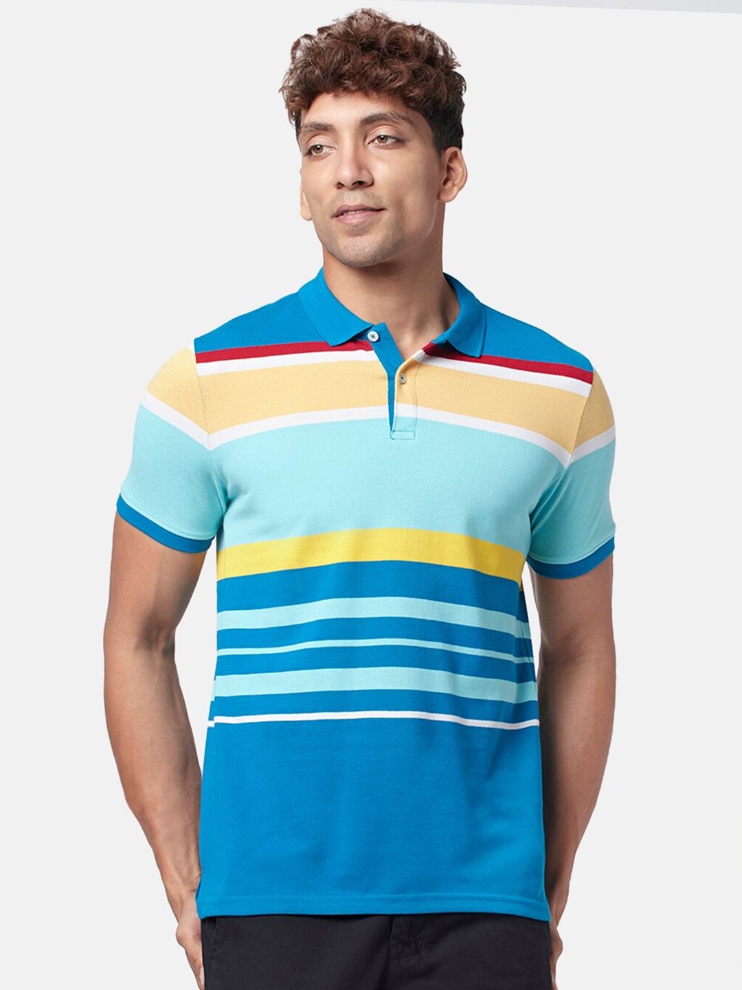 

BYFORD by Pantaloons Men Colourblocked Polo Collar Slim Fit T-shirt, Blue
