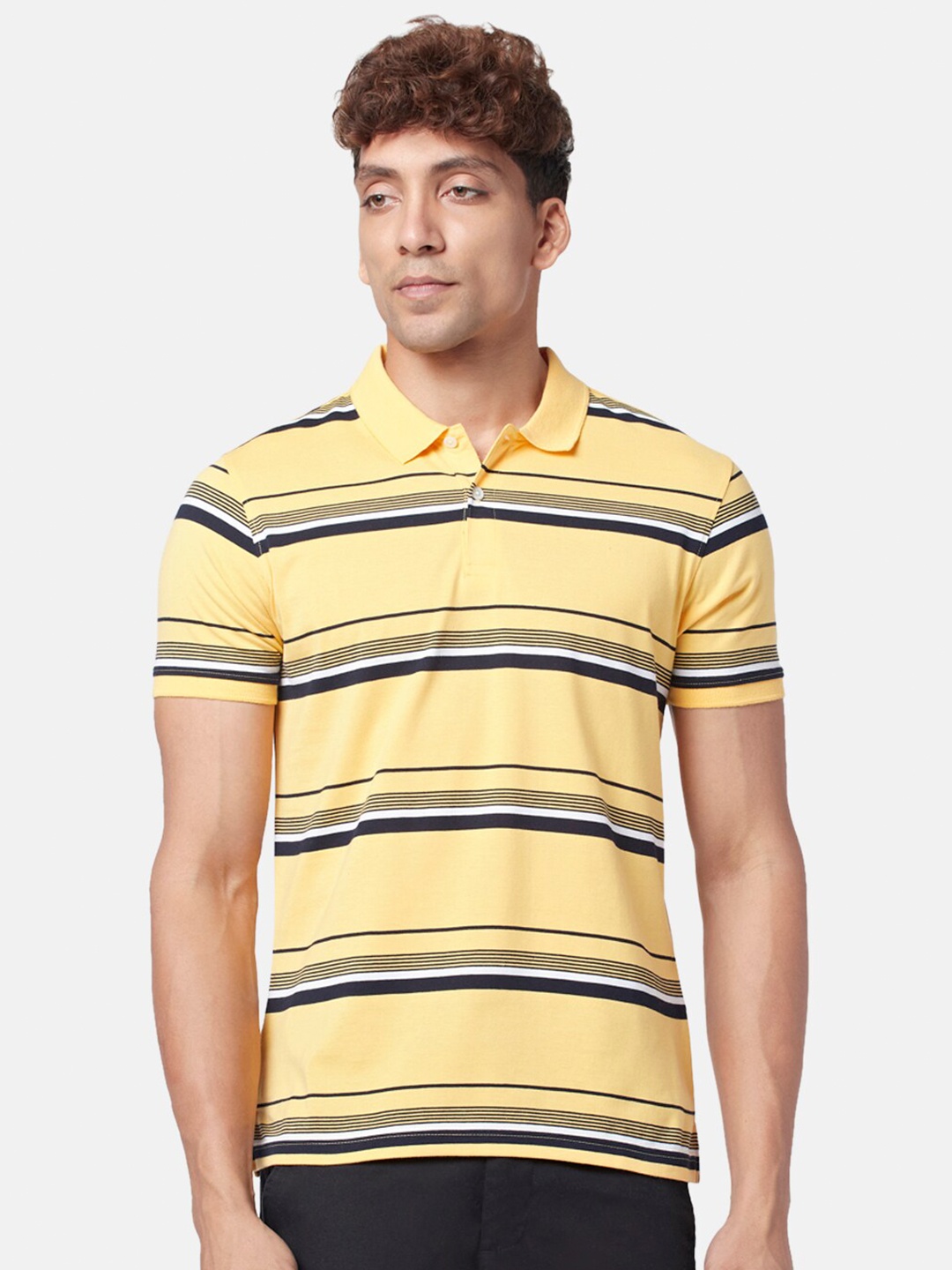 

BYFORD by Pantaloons Men Striped Polo Collar Cotton T-shirt, Yellow