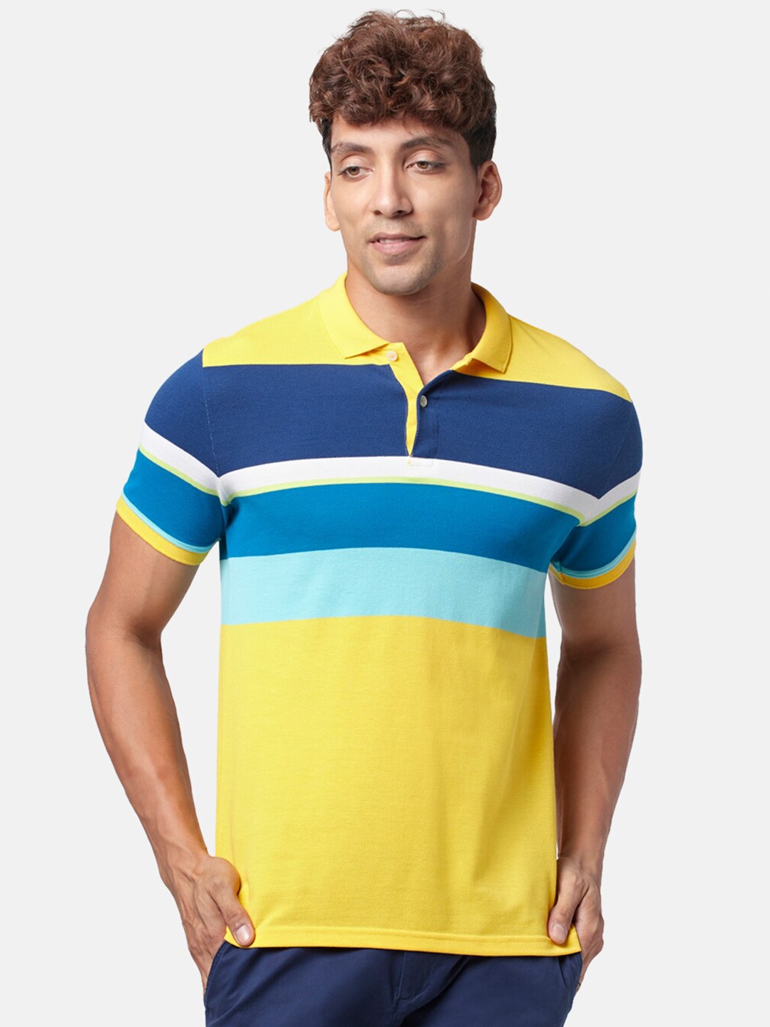 

BYFORD by Pantaloons Men Striped Polo Collar Cotton T-shirt, Yellow