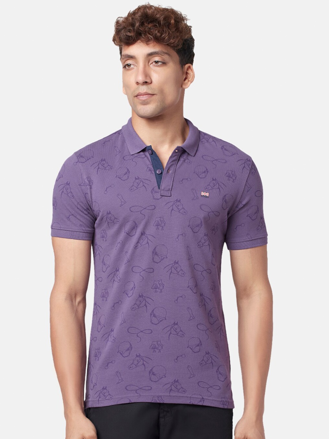 

BYFORD by Pantaloons Men Polo Collar Slim Fit Cotton T-shirt, Purple