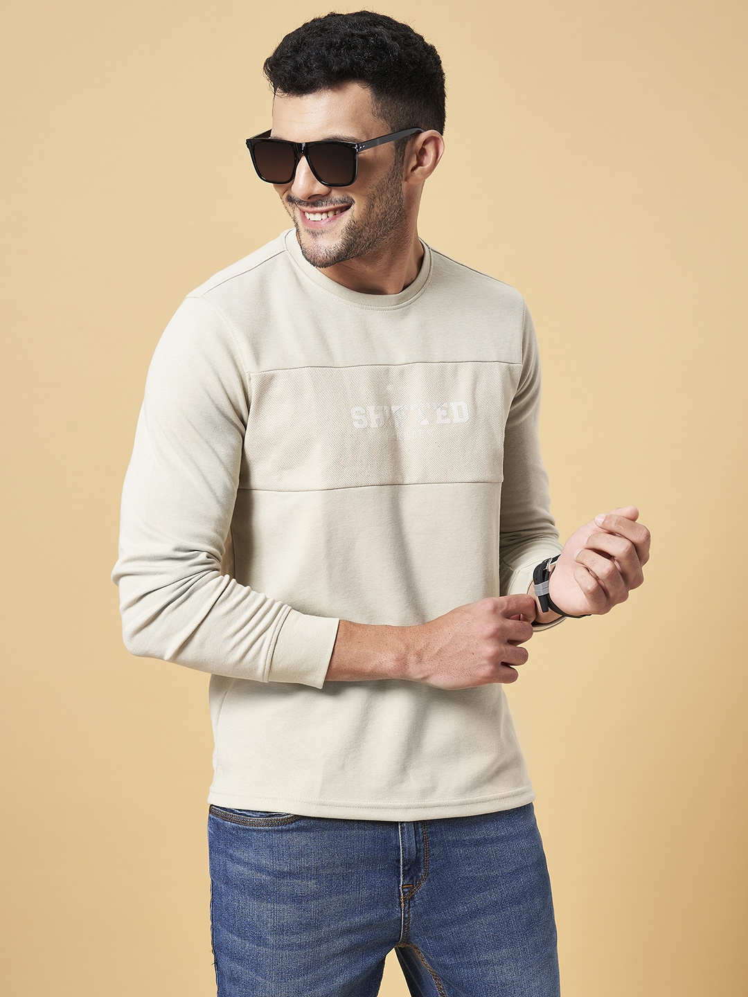 

BYFORD by Pantaloons Men Cotton Slim Fit T-shirt, Off white