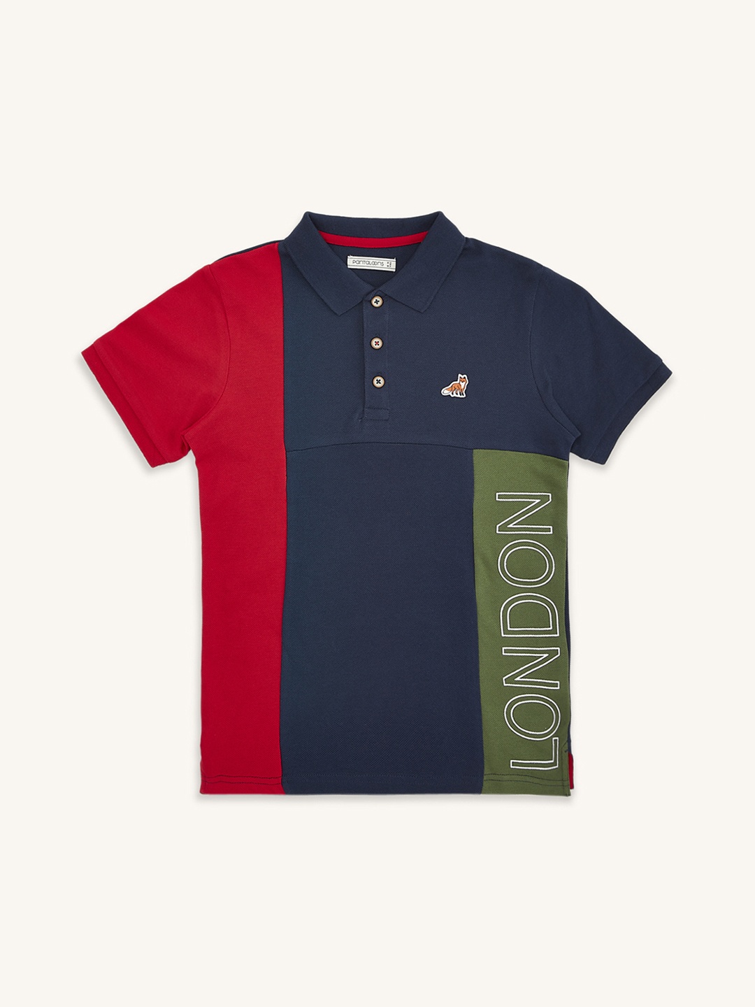 

Pantaloons Junior Boys Colourblocked Polo Collar Cotton T-shirt, Navy blue