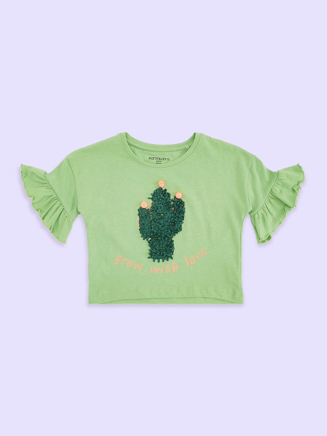 

Pantaloons Junior Girls Typography Printed Cotton T-shirt, Green