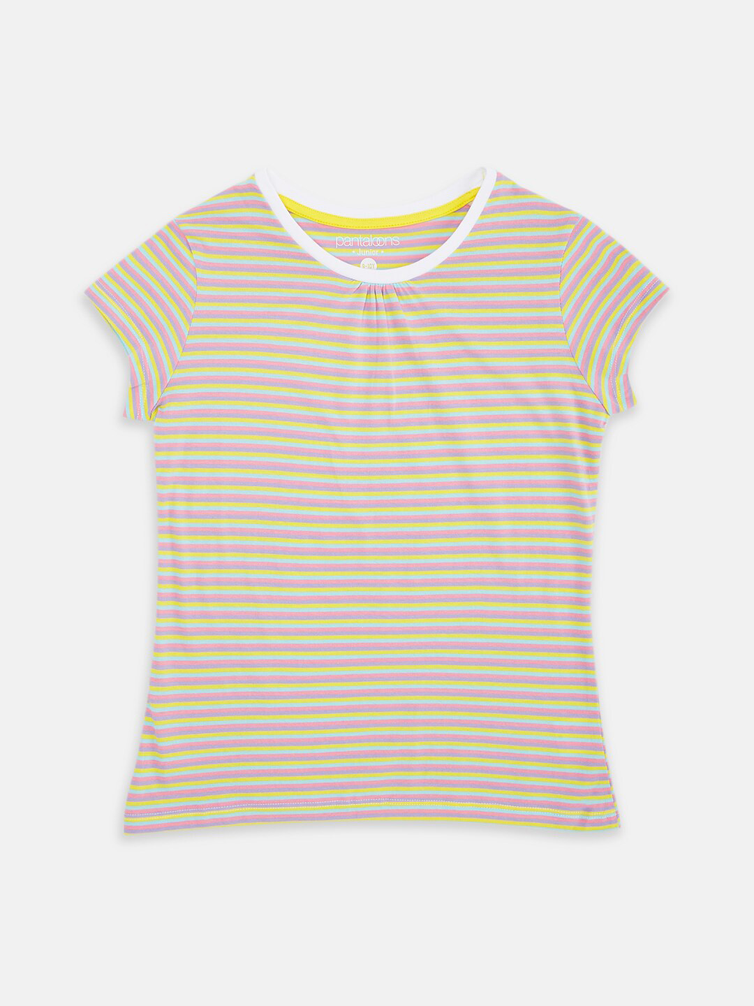 

Pantaloons Junior Girls Striped Cotton T-shirt, Beige