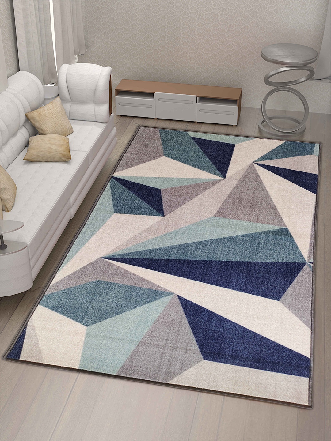 

Athom Trendz Blue & Grey Geometric Printed Anti-Skid Carpet