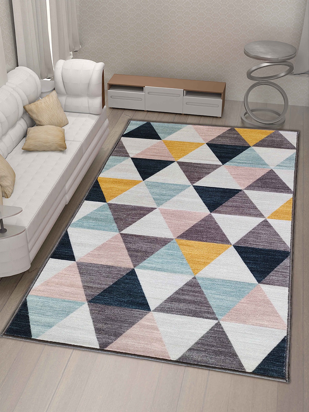

Athom Trendz Blue & Yellow Geometric Printed Anti-Skid Carpet