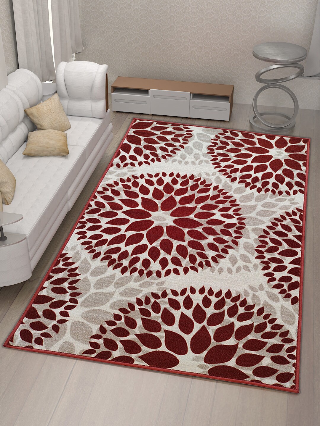 

Athom Trendz Maroon & White Floral Printed Anti Skid Carpet