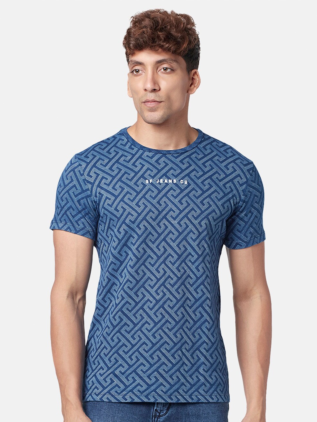 

SF JEANS by Pantaloons Men Printed Cotton T-shirt, Blue