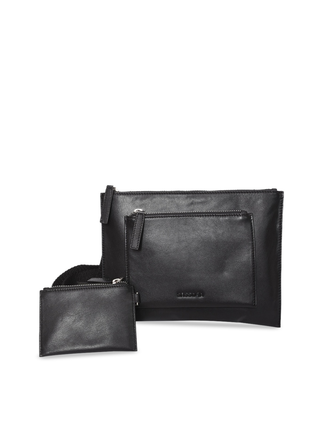 

Sassora Leather Structured Sling Bag, Black