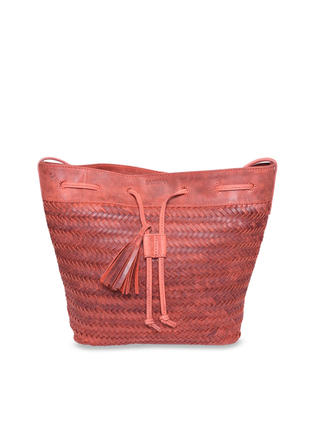 

Sassora Textured Leather Bucket Shoulder Bag, Peach