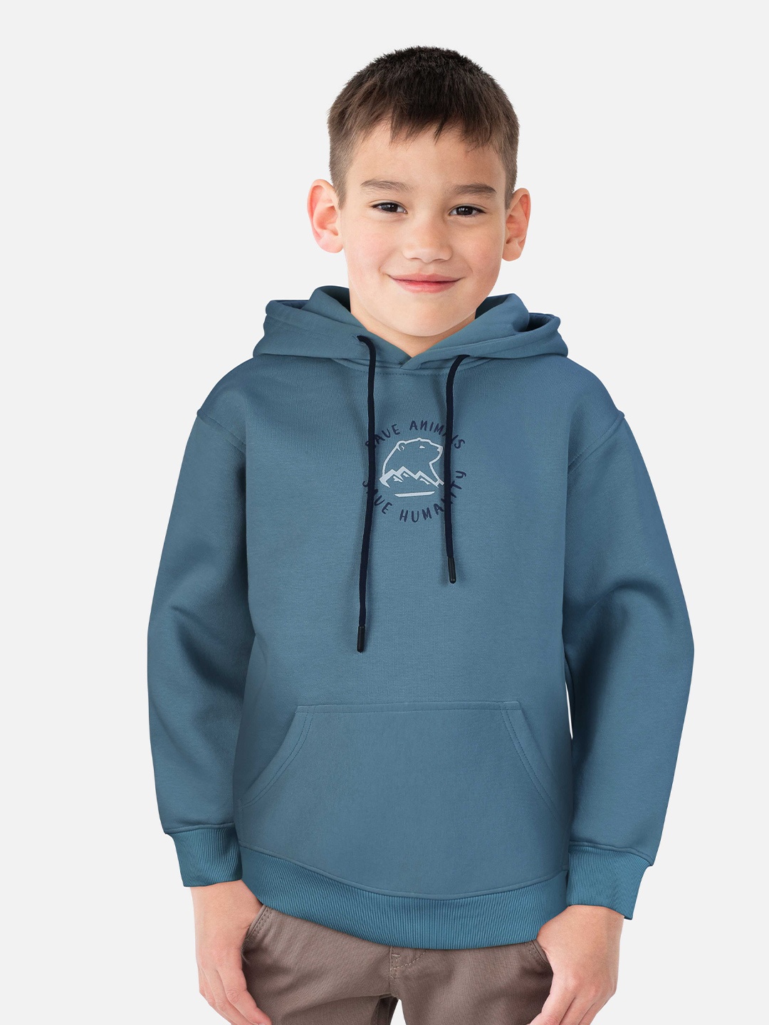 

Gini and Jony Boys Printed Hooded Cotton Sweatshirt, Blue