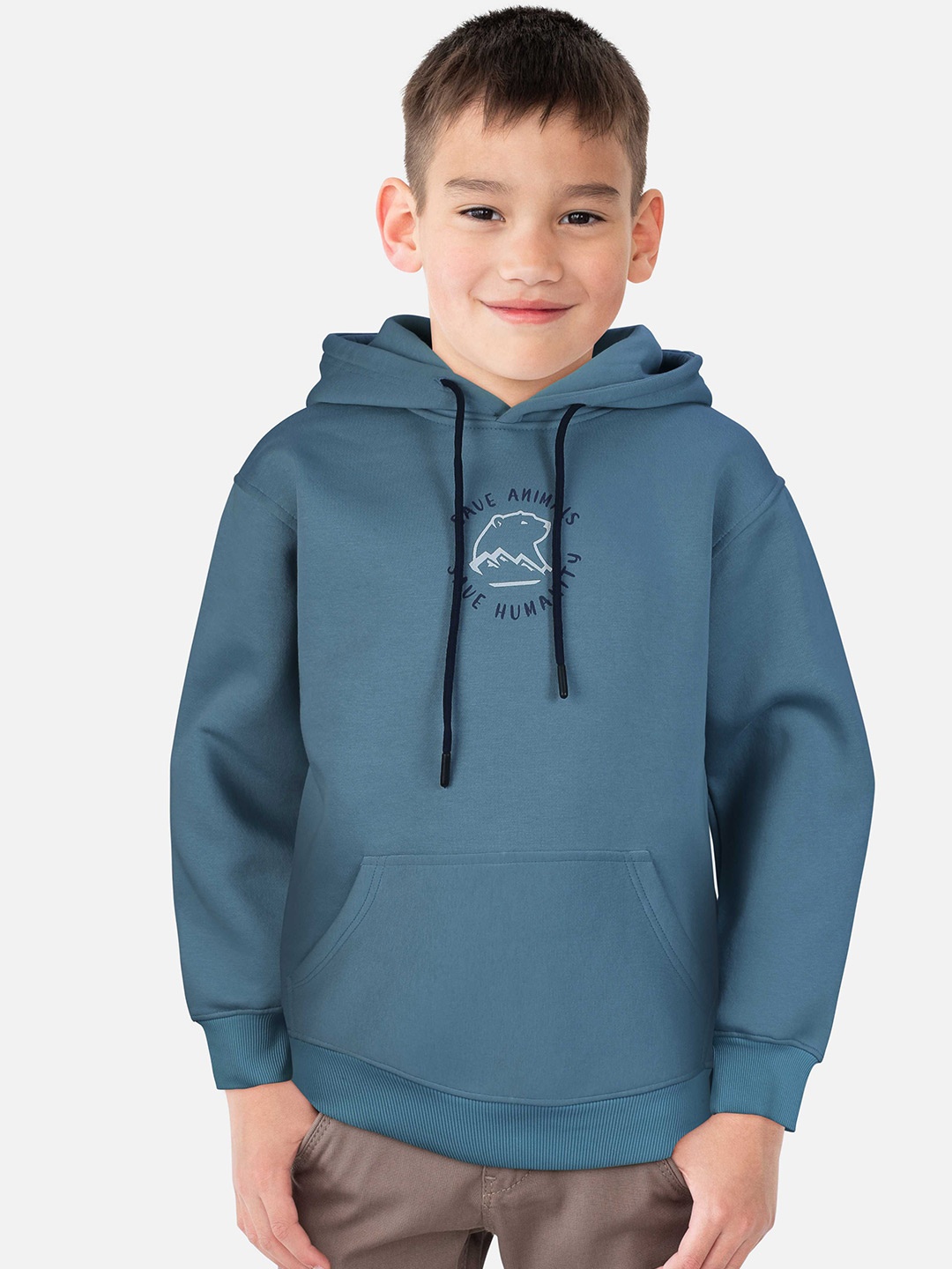 

Gini and Jony Boys Printed Hooded Cotton Sweatshirt, Blue