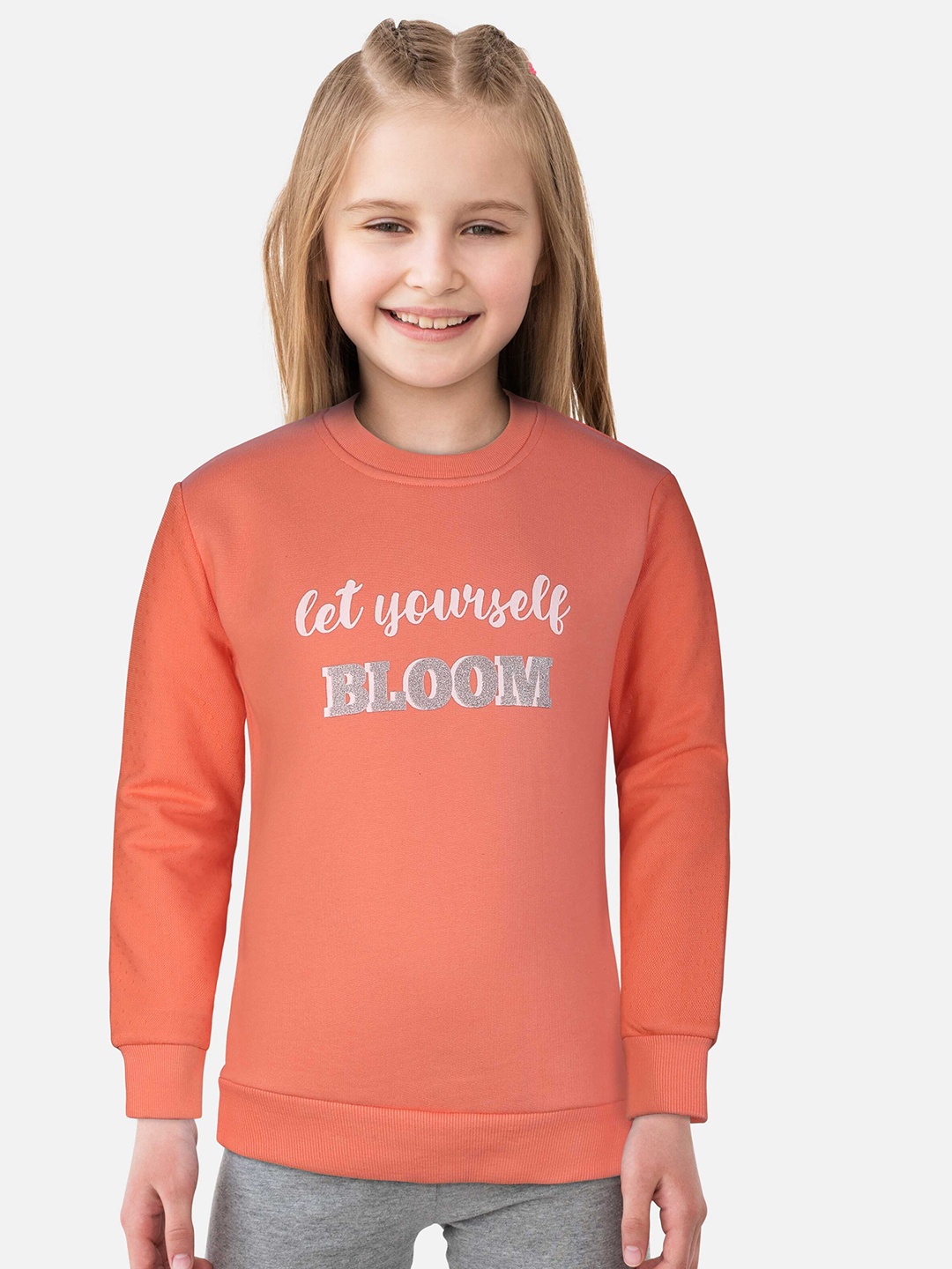 

Gini and Jony Girls Round Neck Typography Printed Cotton Sweatshirt, Coral