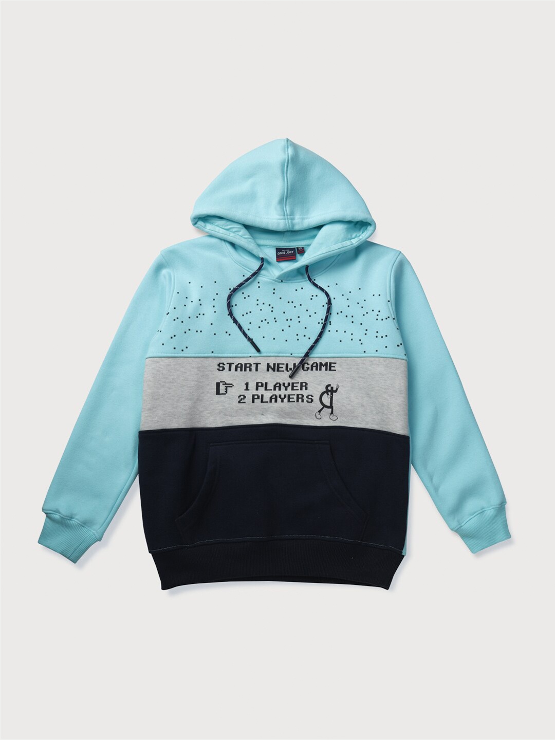 

Gini and Jony Boys Colourblocked Printed Hooded Sweatshirt, Blue