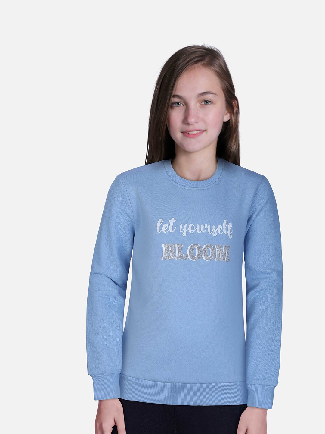 

Gini and Jony Girls Round Neck Typography Printed Cotton Sweatshirt, Blue