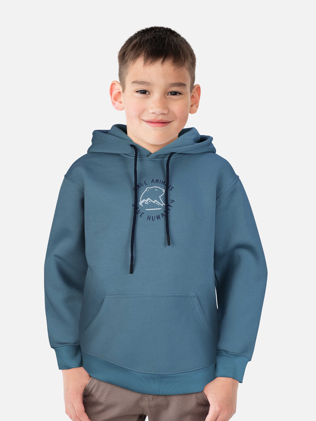 

Gini and Jony Boys Typography Printed Hooded Cotton Sweatshirt, Blue