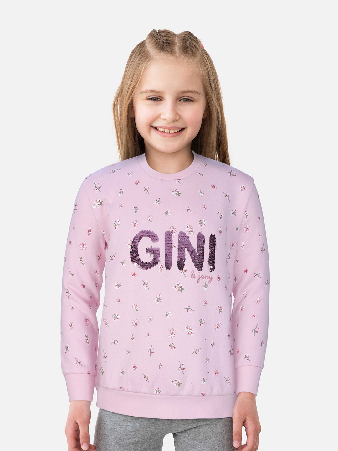 

Gini and Jony Girls Round Neck Floral Printed Sweatshirt, Pink