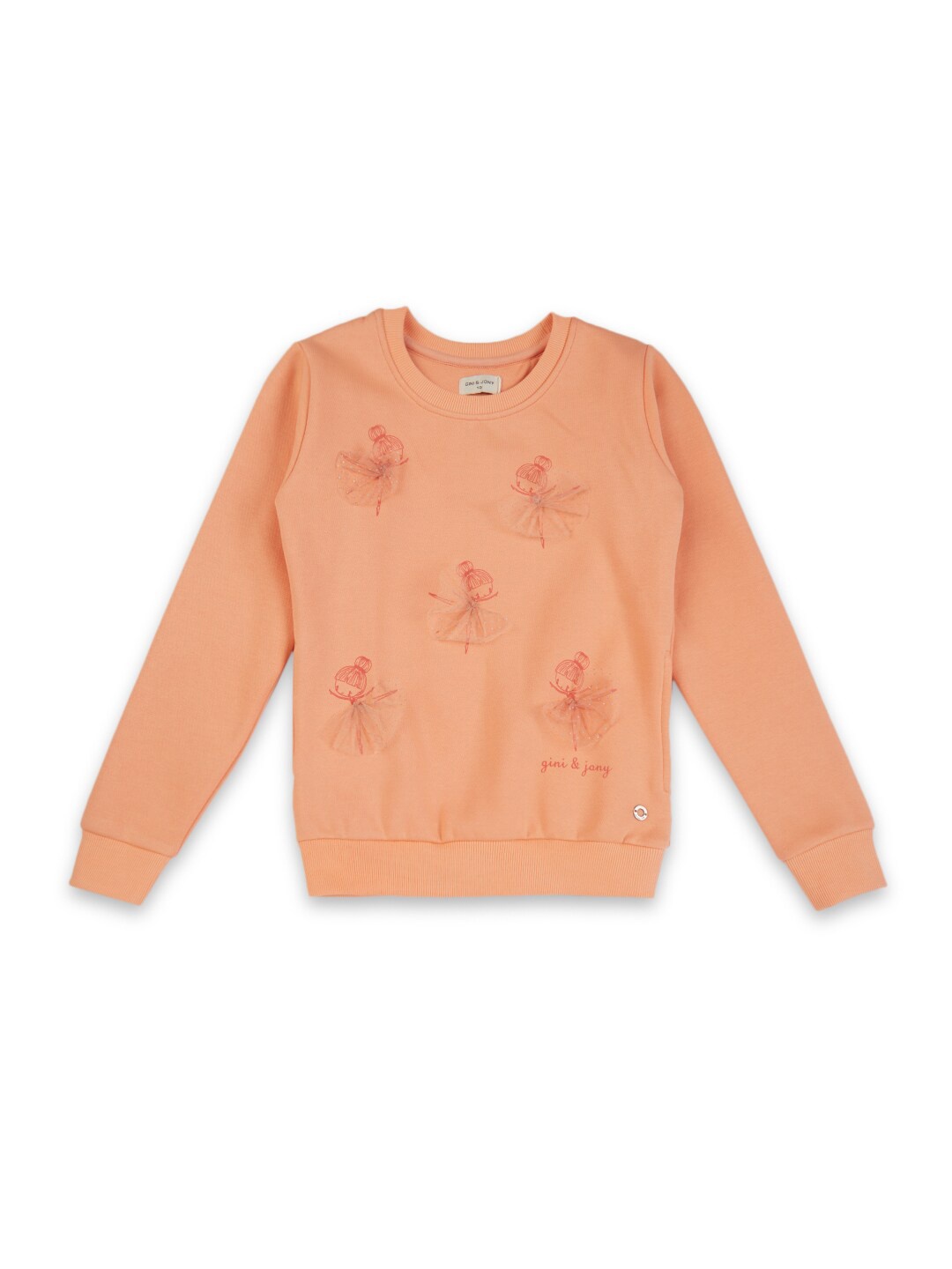 

Gini and Jony Girls Round Neck Printed Fleece Sweatshirt, Peach