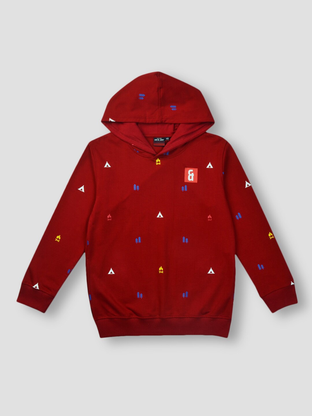 

Gini and Jony Boys Geometric Printed Hooded Fleece Sweatshirt, Red