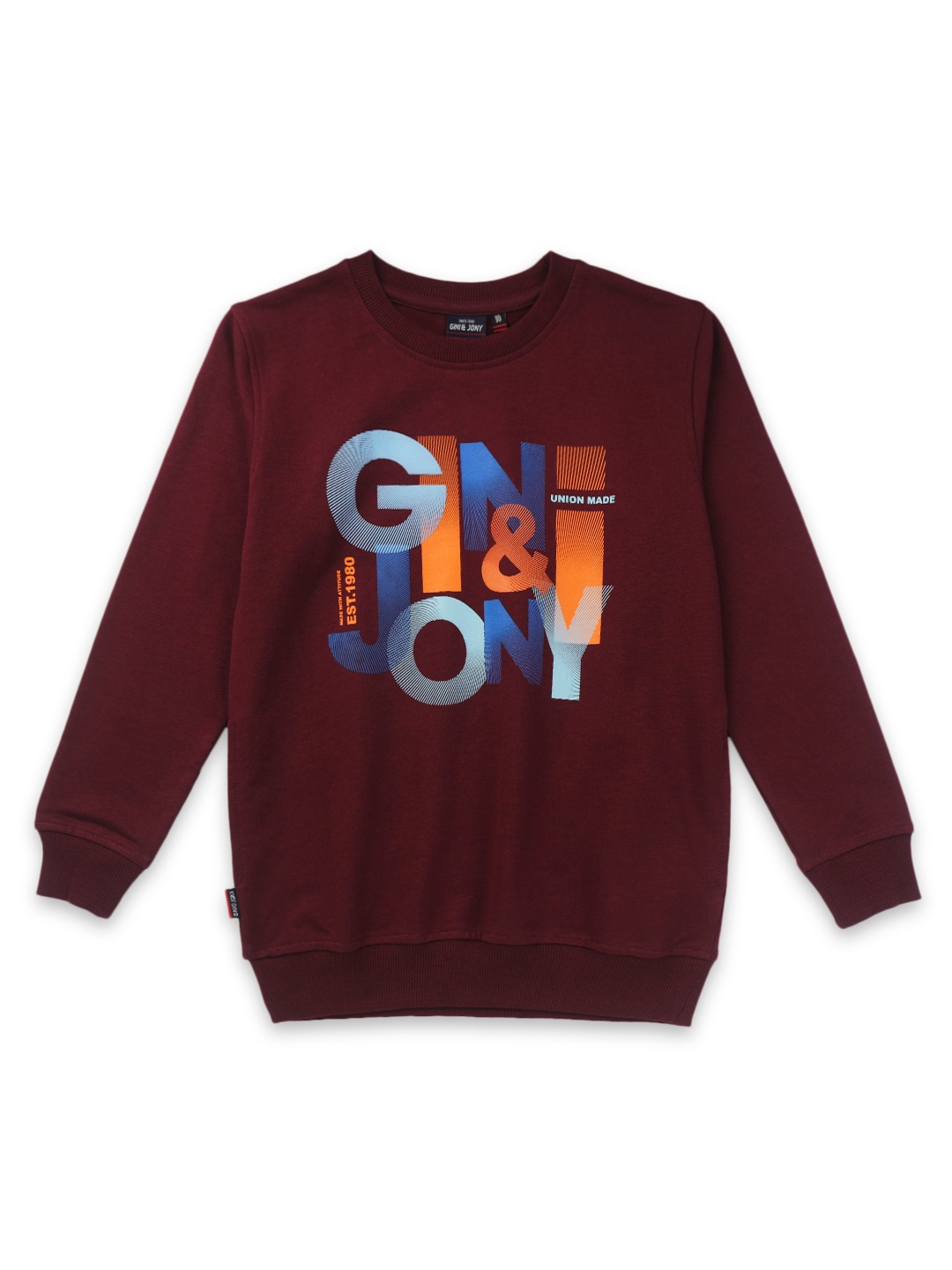 

Gini and Jony Boys Graphic Printed Cotton Sweatshirt, Maroon