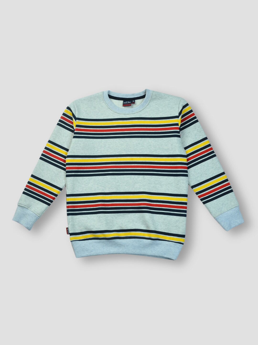 

Gini and Jony Boys Round Neck Striped Printed Fleece Sweatshirt, Grey