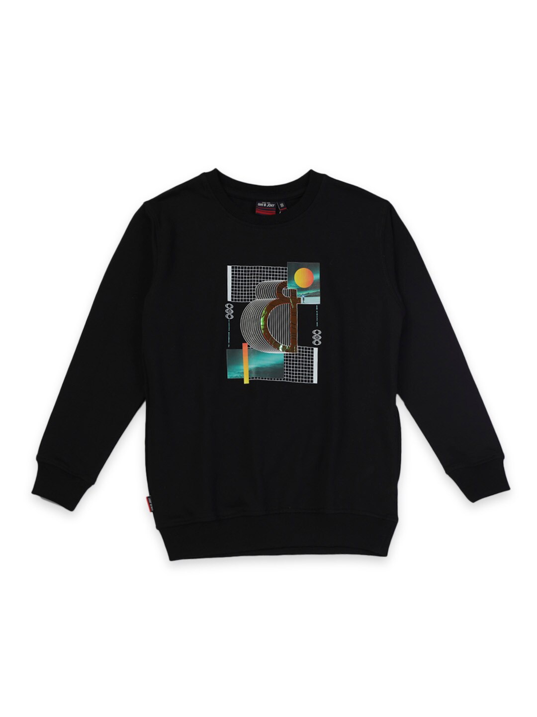 

Gini and Jony Boys Round Neck Graphic Printed Cotton Sweatshirt, Black