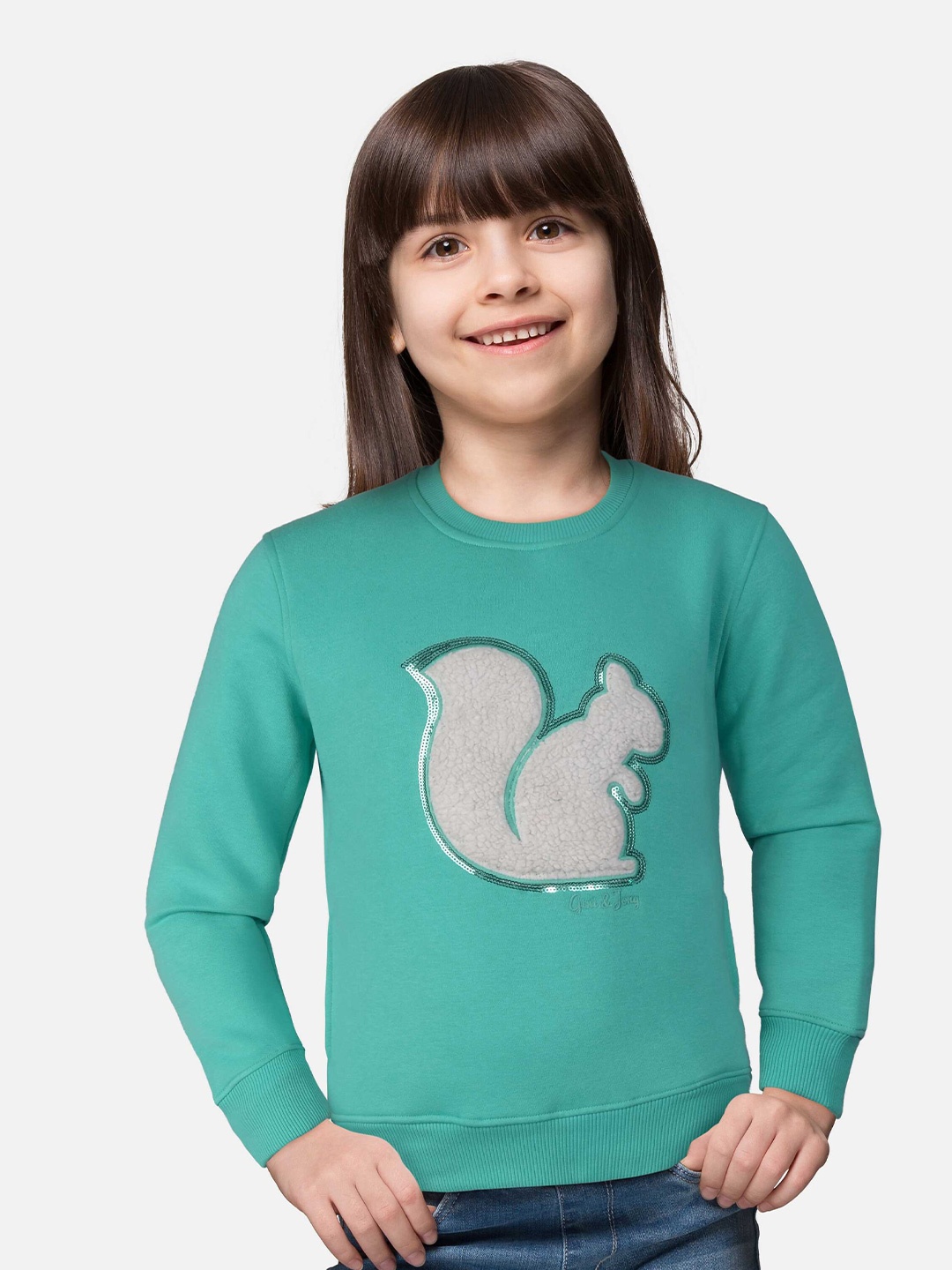 

Gini and Jony Girls Self Design Cotton Sweatshirt, Green